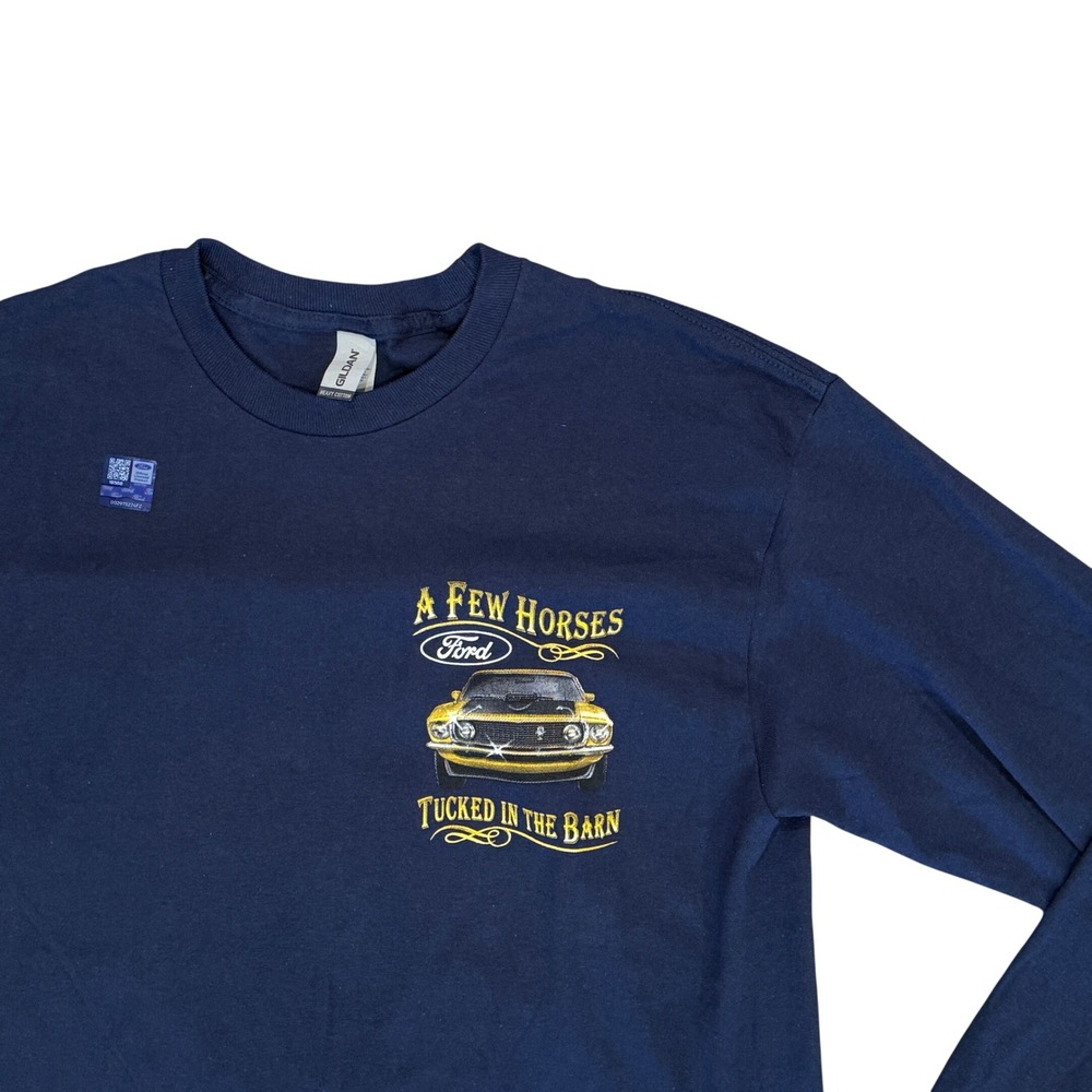 Ford Mustang Long Sleeve T-Shirt Mens Med Navy Blue Excellent Barn Graphic Tee - Picture 5 of 9